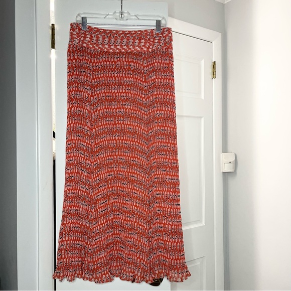 Tory Burch Pleated Orange and White Maxi Skirt - Picture 5 of 5